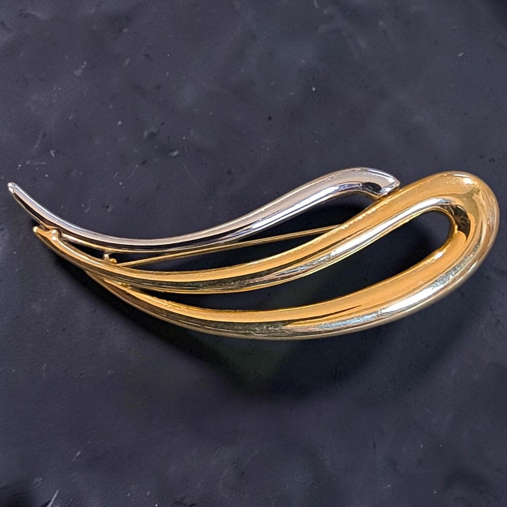 Vintage Ellen Kiam Mixed Metal Paisley Brooch Modernist Style